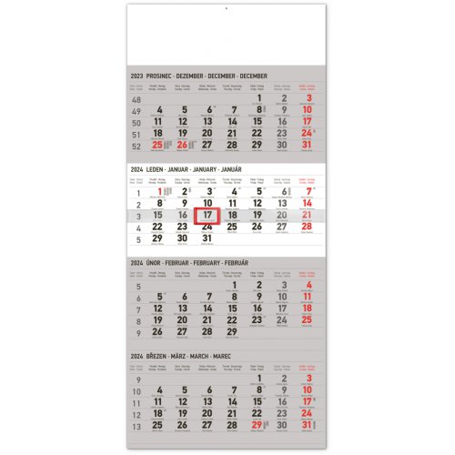 Nástěnný kalendář 4měsíční standard 2024, 29,5 × 57 cm