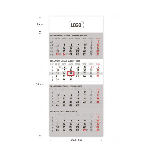 Nástenný kalendár 4-mesačný štandard 2024, 29,5 × 57 cm - obrázek