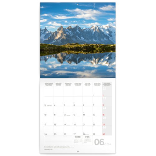 Poznámkový kalendář Alpy 2024, 30 × 30 cm - obrázek