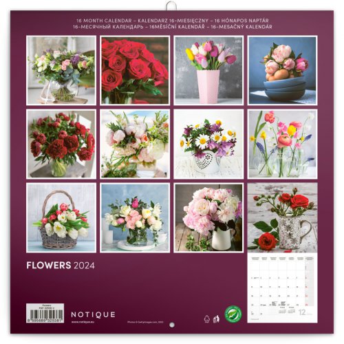 Poznámkový kalendář Květiny 2024, 30 × 30 cm - obrázek