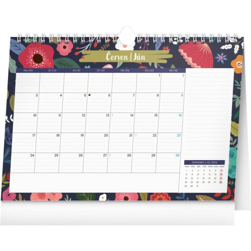 Měsíční plánovací kalendář Květy 2024, 30 × 21 cm - obrázek