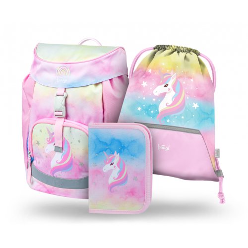 Školní set BAAGL 3 Airy Rainbow Unicorn: aktovka, penál, sáček