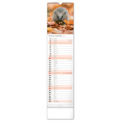 Nástěnný kalendář Lesní zvěř – Lesná zver 2024, 12 × 48 cm - obrázek