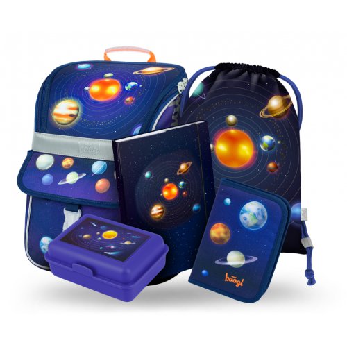 Školní set BAAGL 5 Zippy Planety: aktovka, penál, sáček, desky, box