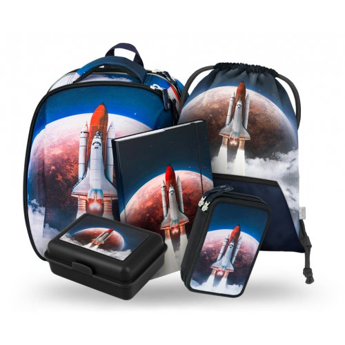 Školní set BAAGL 5 Shelly Space Shuttle: aktovka, penál, sáček, desky, box