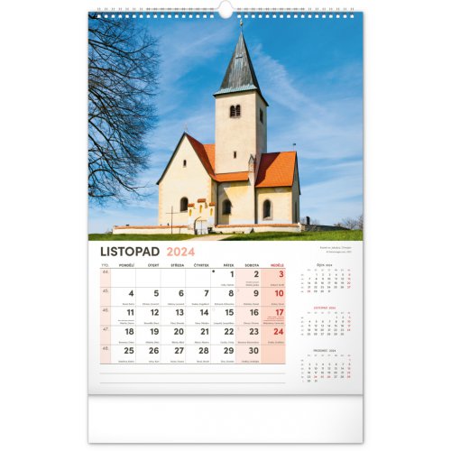 Nástěnný kalendář Kostely a poutní místa 2024, 33 × 46 cm - obrázek