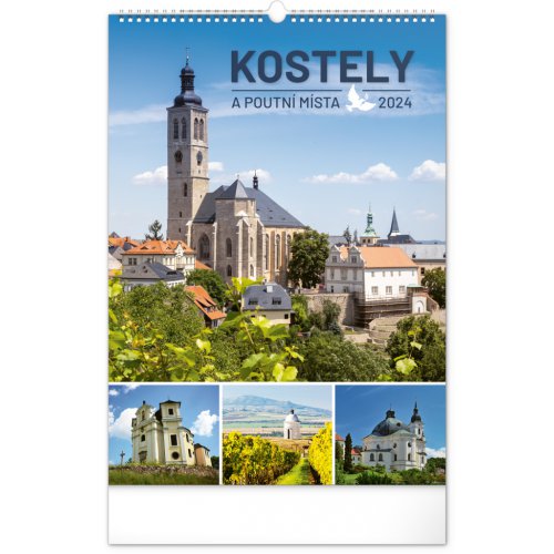 Nástěnný kalendář Kostely a poutní místa 2024, 33 × 46 cm