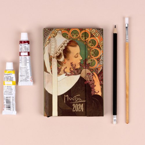 Týdenní magnetický diář Alfons Mucha 2024, 11 × 16 cm - obrázek