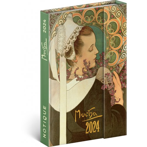 Týdenní magnetický diář Alfons Mucha 2024, 11 × 16 cm