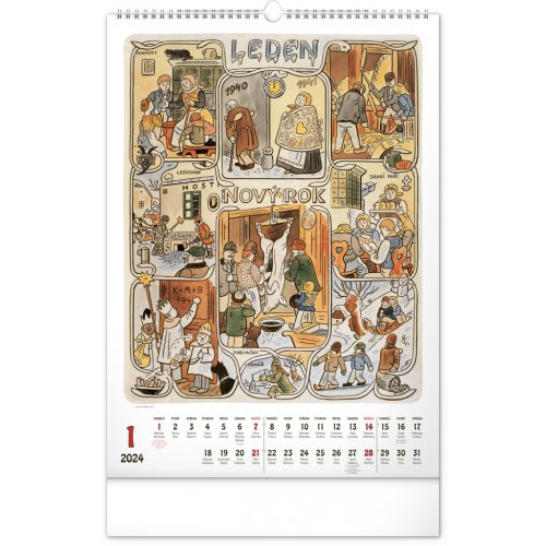 Nástěnný kalendář Josef Lada – Měsíce 2024, 33 × 46 cm - obrázek