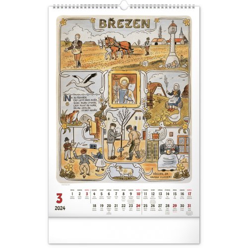 Nástěnný kalendář Josef Lada – Měsíce 2024, 33 × 46 cm - obrázek