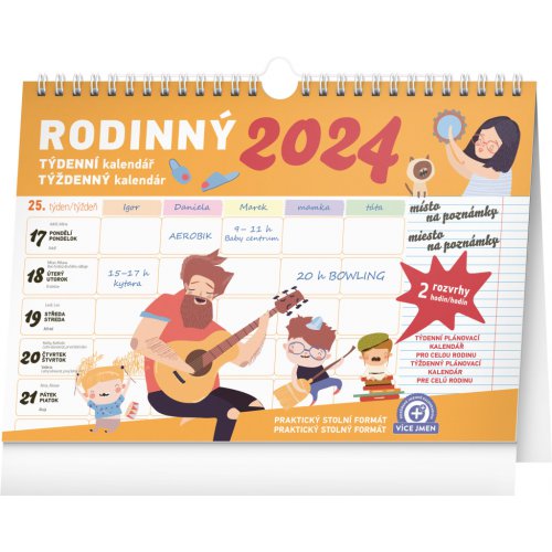 Týdenní rodinný plánovací kalendář s háčkem 2024, 30 × 21 cm