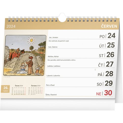 Stolní kalendář s extra velkým kalendáriem Josef Lada 2024, 30 × 21 cm - obrázek