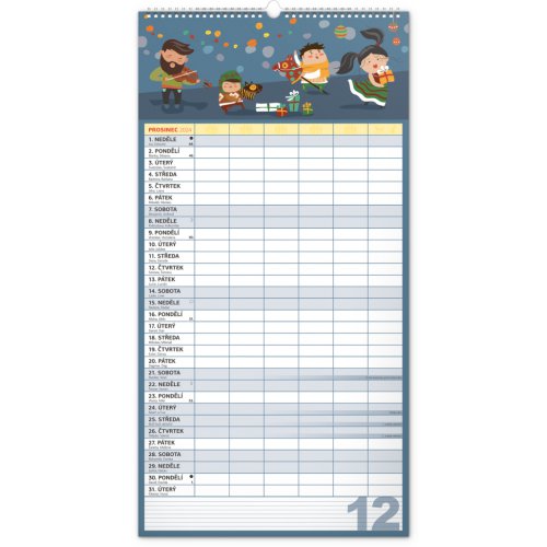 Nástěnný kalendář Rodinný plánovací XXL 2024, 33 × 64 cm - obrázek