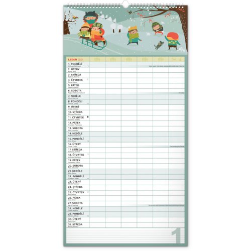 Nástěnný kalendář Rodinný plánovací XXL 2024, 33 × 64 cm - obrázek