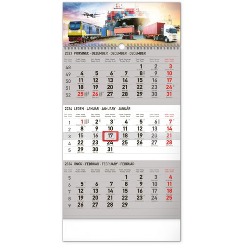 Nástěnný kalendář 3měsíční Spedice šedý – s českými jmény 2024, 29,5 × 43 cm