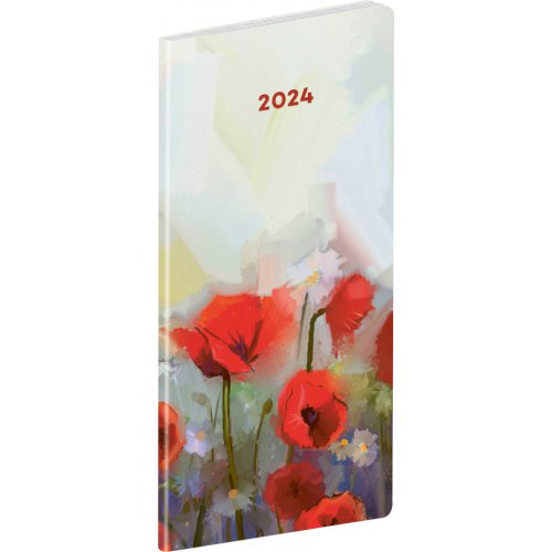 Kapesní diář Máky 2024, plánovací měsíční, 8 × 18 cm