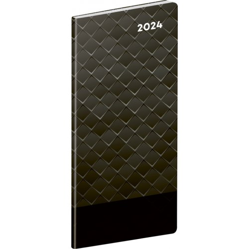Kapesní diář Černý kov 2024, plánovací měsíční, 8 × 18 cm