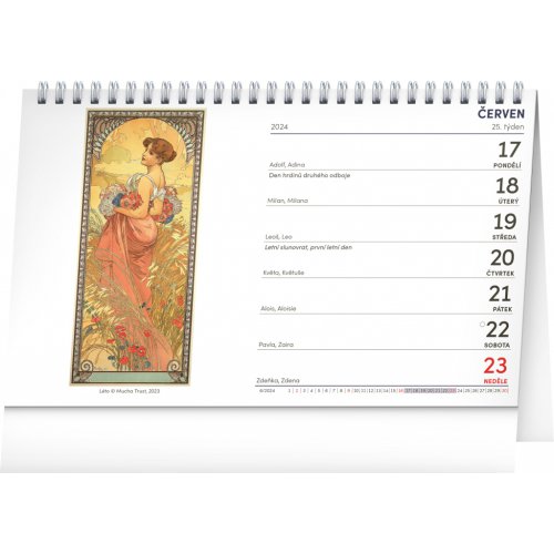 Stolní kalendář Alfons Mucha 2024, 23,1 × 14,5 cm - obrázek
