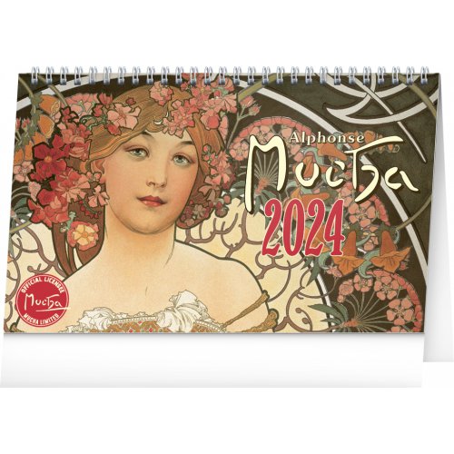 Stolní kalendář Alfons Mucha 2024, 23,1 × 14,5 cm