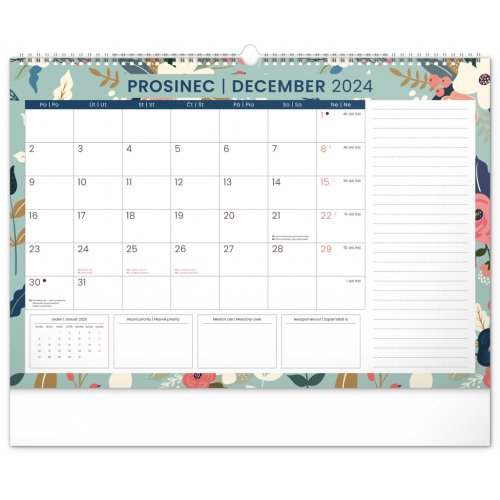 Nástěnný plánovací kalendář Květy 2024, 48 × 33 cm - obrázek