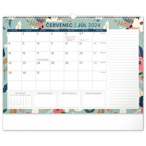 Nástěnný plánovací kalendář Květy 2024, 48 × 33 cm - obrázek