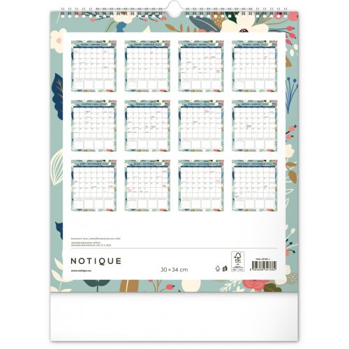 Nástěnný plánovací kalendář Květy 2024, 30 × 34 cm - obrázek