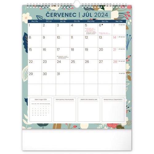 Nástěnný plánovací kalendář Květy 2024, 30 × 34 cm - obrázek