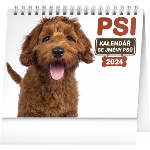Stolní kalendář Psi – se jmény psů 2024, 16,5 × 13 cm