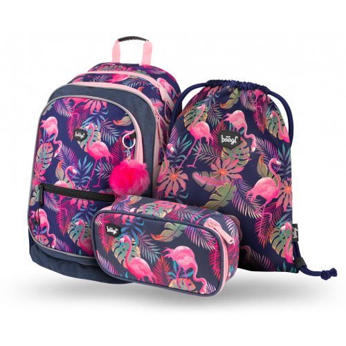 Školní set BAAGL 3 Flamingo: batoh, penál, sáček ver. 2