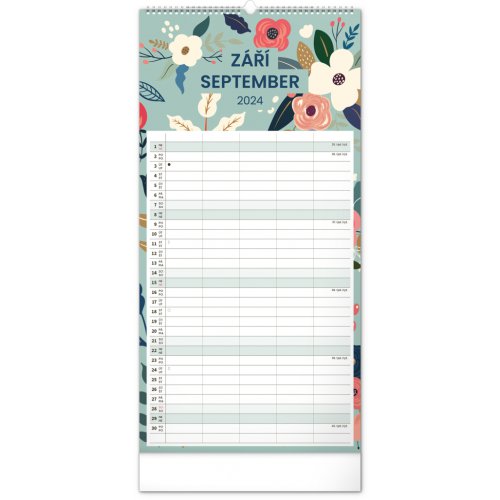 Nástěnný plánovací kalendář Květy 2024, 21 × 42 cm - obrázek
