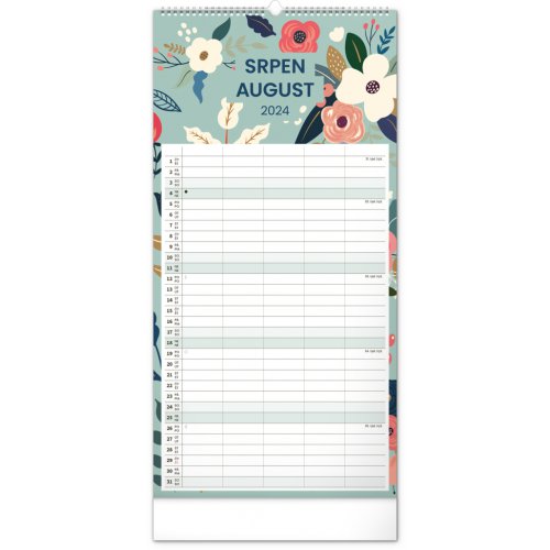 Nástěnný plánovací kalendář Květy 2024, 21 × 42 cm - obrázek