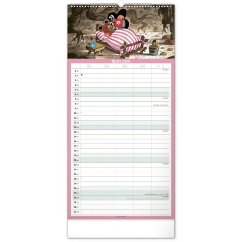 Nástěnný rodinný plánovací kalendář Krteček 2024, 21 × 42 cm - obrázek