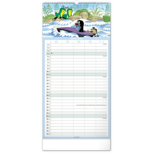 Nástěnný rodinný plánovací kalendář Krteček 2024, 21 × 42 cm - obrázek