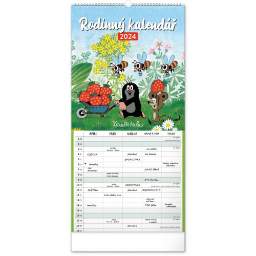 Nástěnný rodinný plánovací kalendář Krteček 2024, 21 × 42 cm