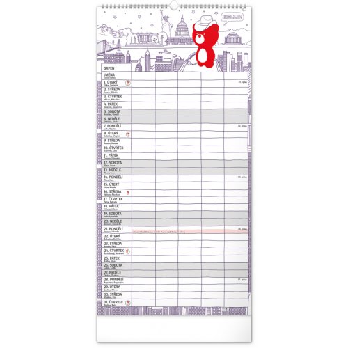Rodinný plánovací kalendář TERIBEAR 2024, 21 × 42 cm - obrázek