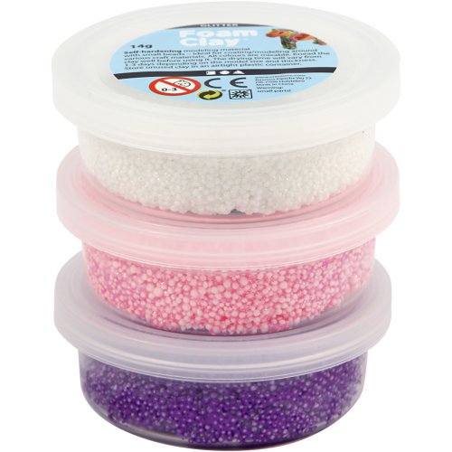 Samotvrdnoucí modelovací pěnová hmota Foam Clay SADA - BÍLÁ, GLITTER RŮŽOVÁ, METALICKÁ FIALOVÁ - obrázek