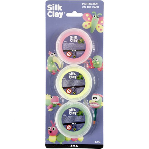 Silk Clay hedvábná modelovací hmota SADA 3 barev - SVĚTLÁ ZELENÁ, NEON RŮŽOVÁ, NEON ŽLUTÁ - obrázek