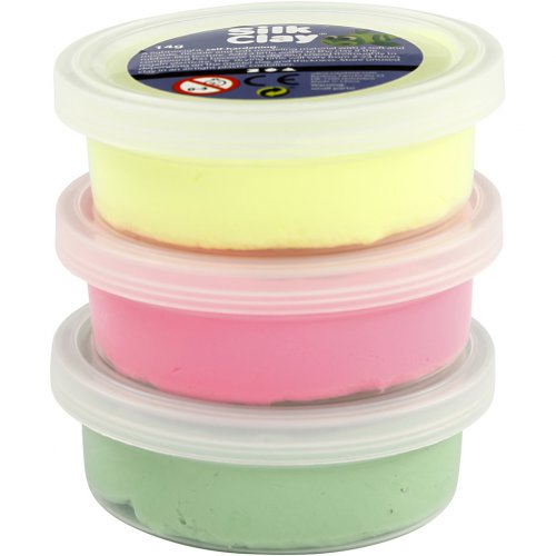 Silk Clay hedvábná modelovací hmota SADA 3 barev - SVĚTLÁ ZELENÁ, NEON RŮŽOVÁ, NEON ŽLUTÁ - obrázek