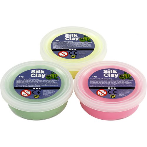 Silk Clay hedvábná modelovací hmota SADA 3 barev - SVĚTLÁ ZELENÁ, NEON RŮŽOVÁ, NEON ŽLUTÁ - obrázek
