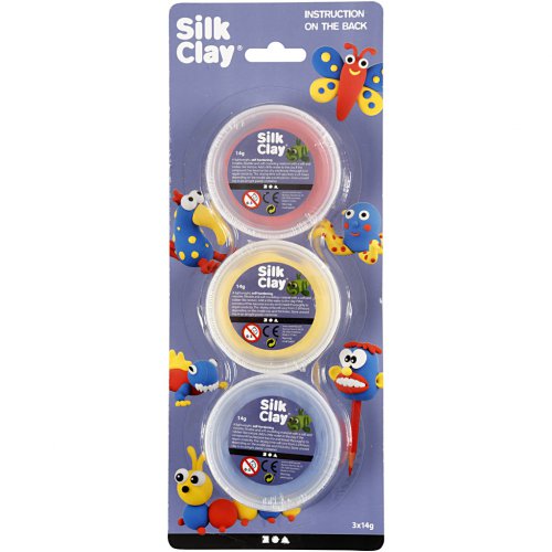 Silk Clay hedvábná modelovací hmota SADA 3 barev - MODRÁ, ČERVENÁ, ŽLUTÁ - obrázek