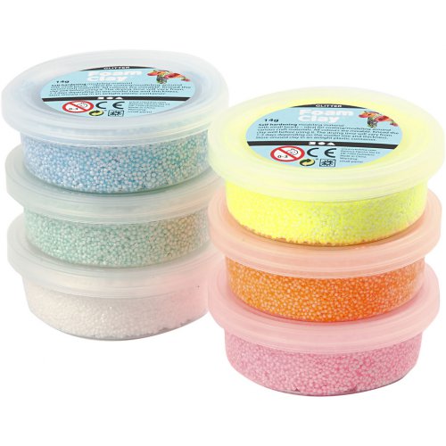 Samotvrdnoucí modelovací pěnová hmota Foam Clay SADA 6 PASTELOVÝCH A GLITTER BAREV