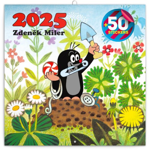 Poznámkový kalendář KRTEČEK 2025, s 50 samolepkami - 30 x 30 cm
