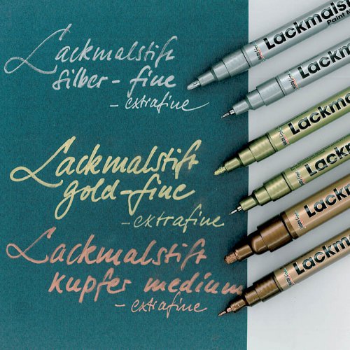 Lakový popisovač KREUL medium SVĚTLÁ MODRÁ - 470_472_474_475_Lackmalstifte_Schriftmuster.jpg