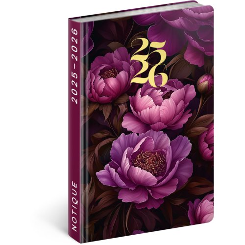 Diář 18-ti měsíční NOTIQUE Petito – Fialové květy 2025/2026, 11 x 17 cm