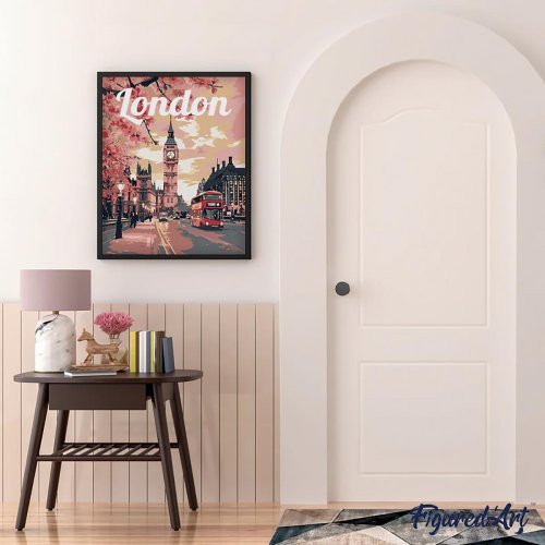 Malování podle čísel - VINTAGE ROZKVETLÝ LONDÝN na rámu 40 x 50 cm
