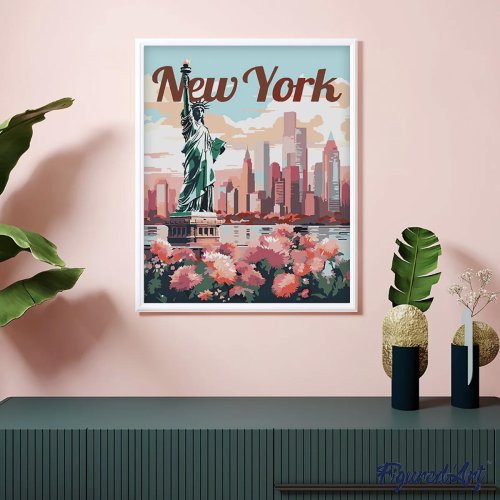 Malování podle čísel - VINTAGE ROZKVETLÝ NEW YORK na rámu 40 x 50 cm