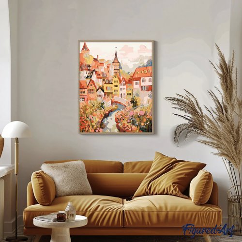 Malování podle čísel - KOUZELNÁ JANTAROVÁ VESNICE na rámu 40 x 50 cm