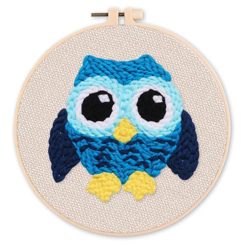 Vyšívání dutou jehlou sada - MODRÁ SOVA 20x20 cm kulatý rám - CCX43_03.jpg