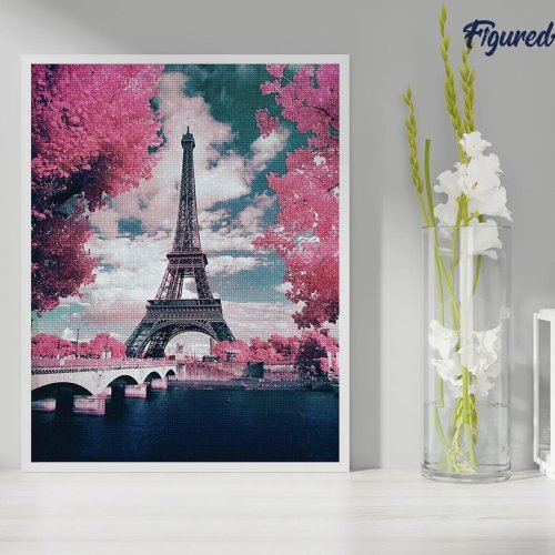Diamantové malování -  EIFFELOVA VĚŽ NA JAŘE 40 x 50 cm bez rámu